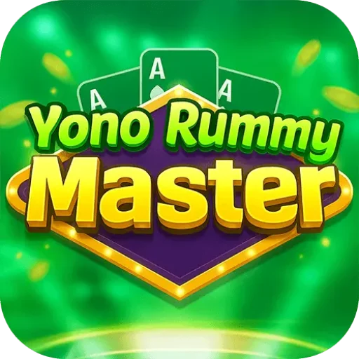 Yono Rummy Master logo featuring playing cards, poker chips, and green gaming background